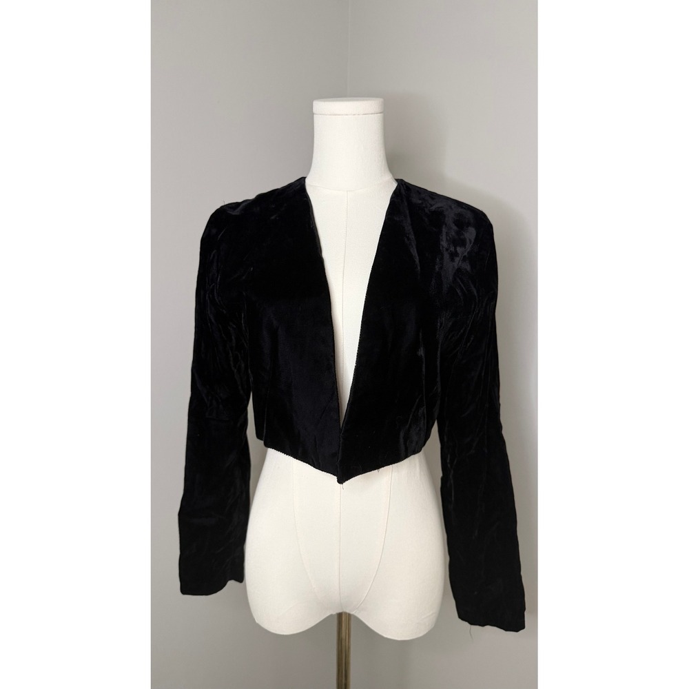 Roberta California Vintage 80s Black Velvet Bolero Jacket Cropped Shrug Medium